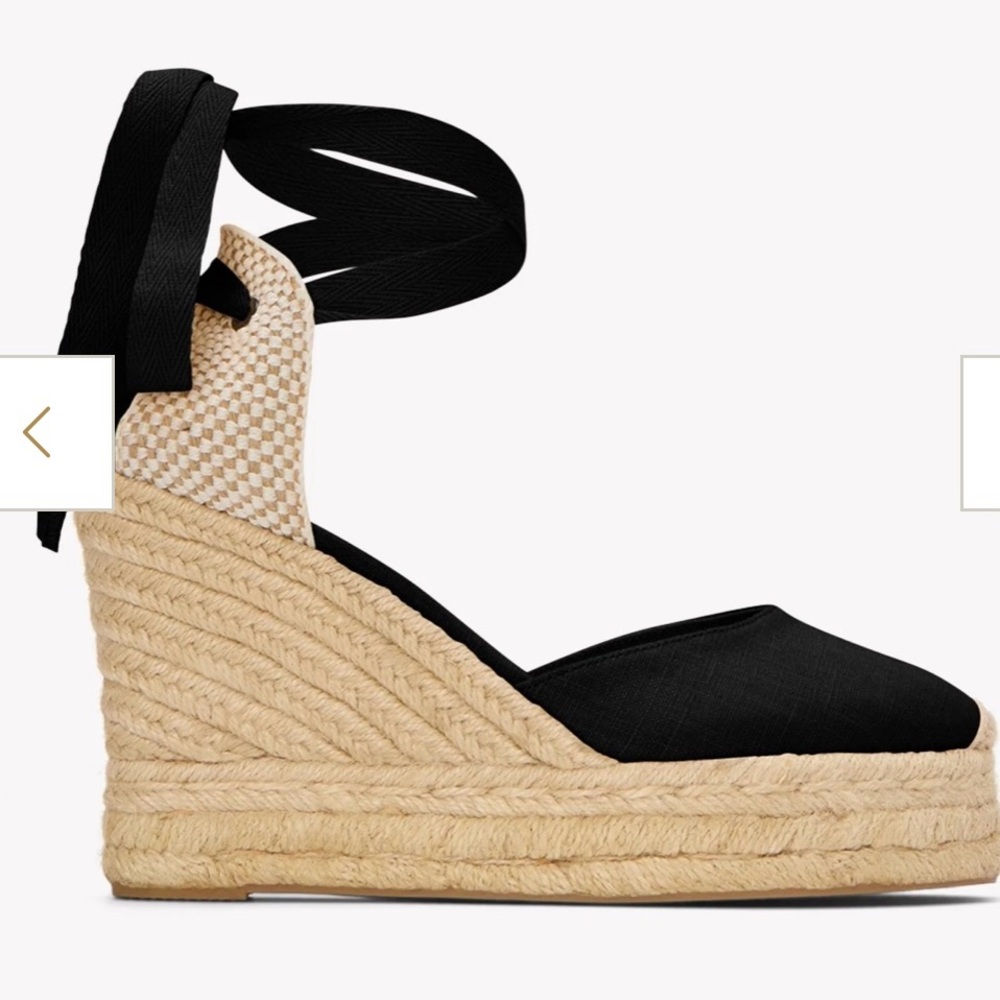 Soludos Black Espadrille Linen Wedge Shoes Sz.7